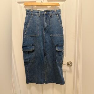 Denim Cargo Midi Skirt